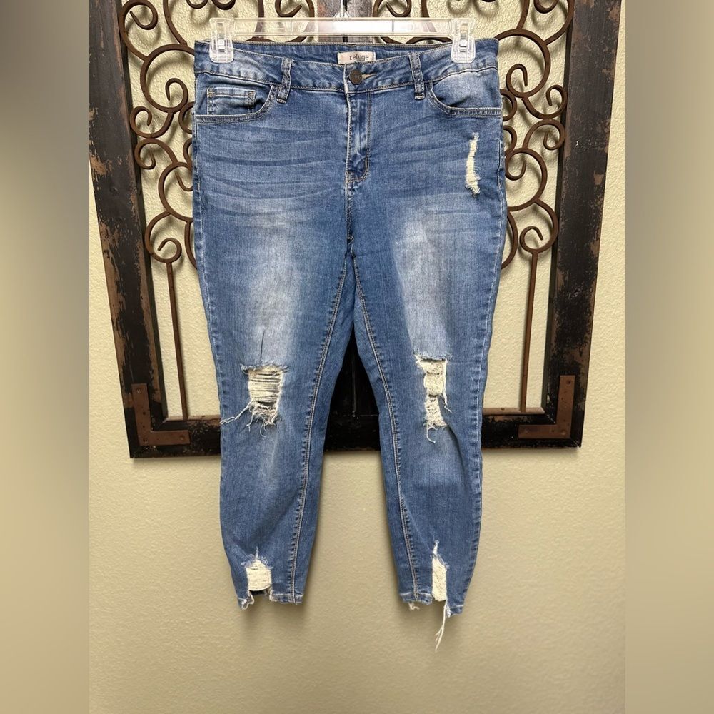 Refuge skinny ankle distressed semi raw hem jeans